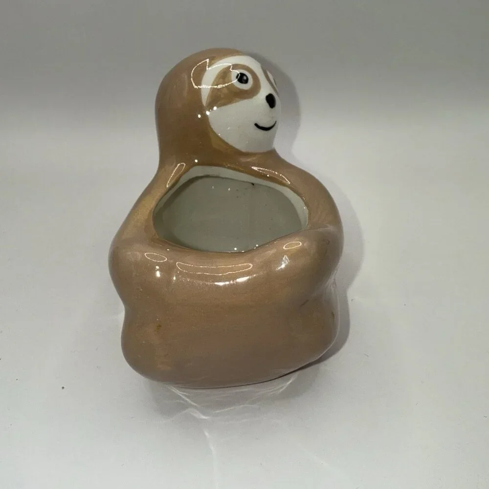 Friendly Brown Sloth Planter for Succulents or Air Fern Adorable Cute Ceramic